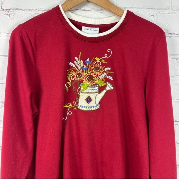 Vintage Sweaters - Vintage Red Embroidered Sweater crew neck size medium Cottagecore grandma